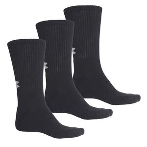 Under Armour Men’s Training Cotton Socks 3 Pairs Crew Black Shoe Size 12 –16 NWT